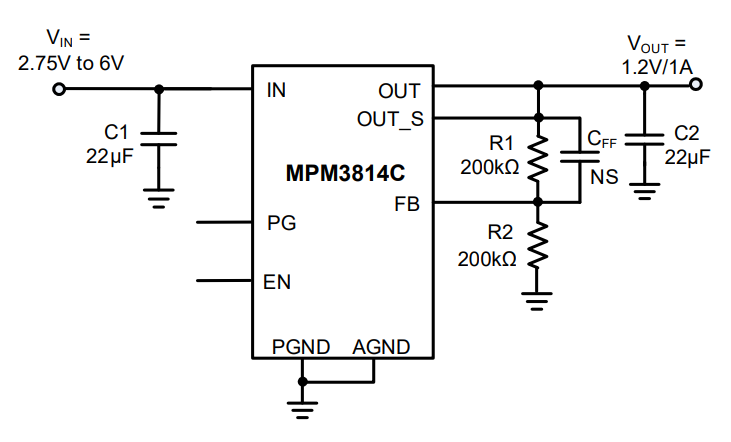 Application Circuit Diagram - Monolithic Power Systems (MPS) MPM3814C Step-Down Power Modules